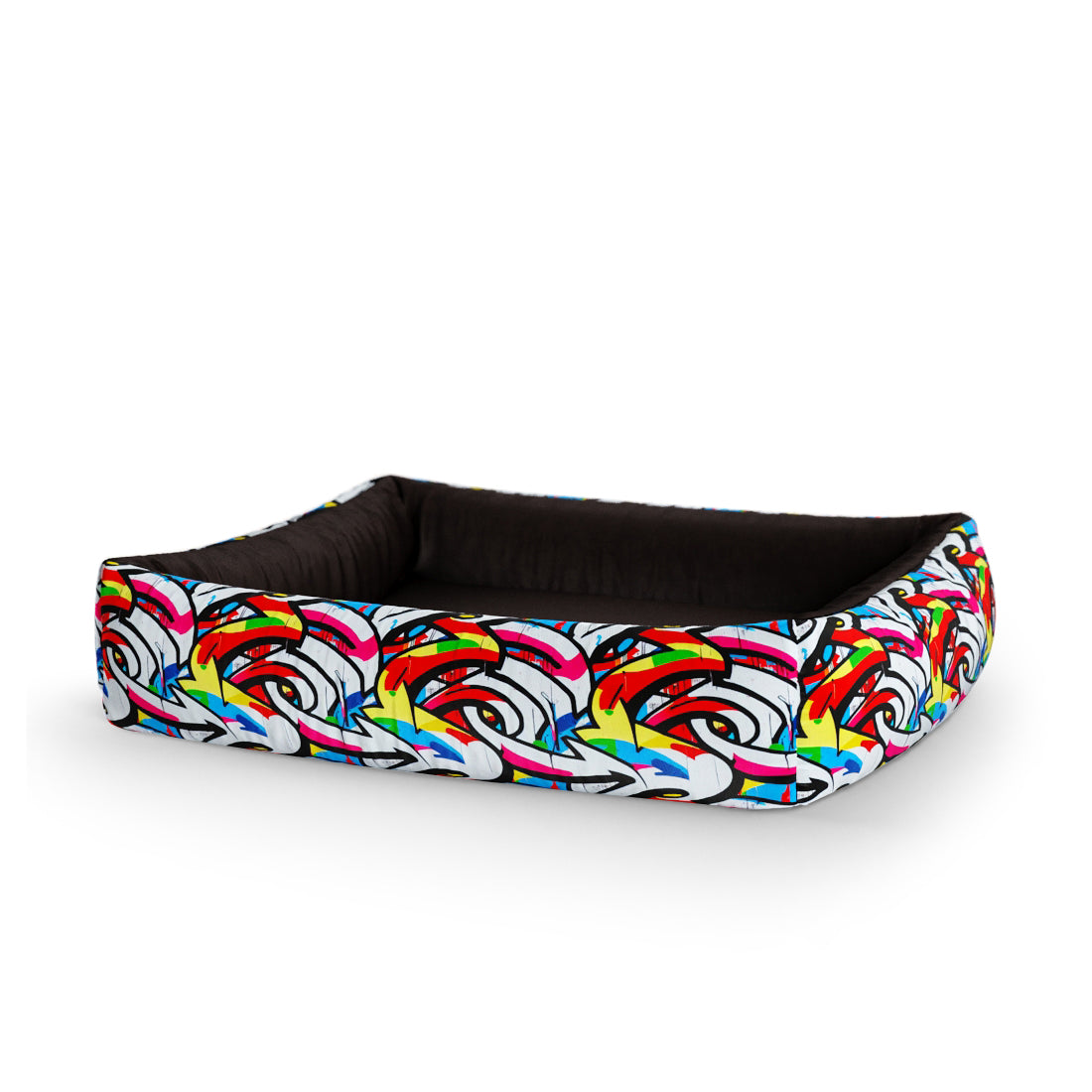 Graffiti Linen Personalized Lounge Dog Bed With Sides