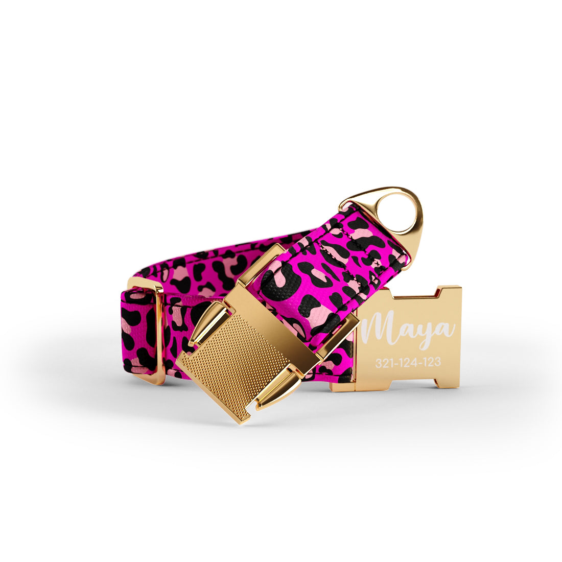 Personalisiertes Hundehalsband mit Leoparden-Rose