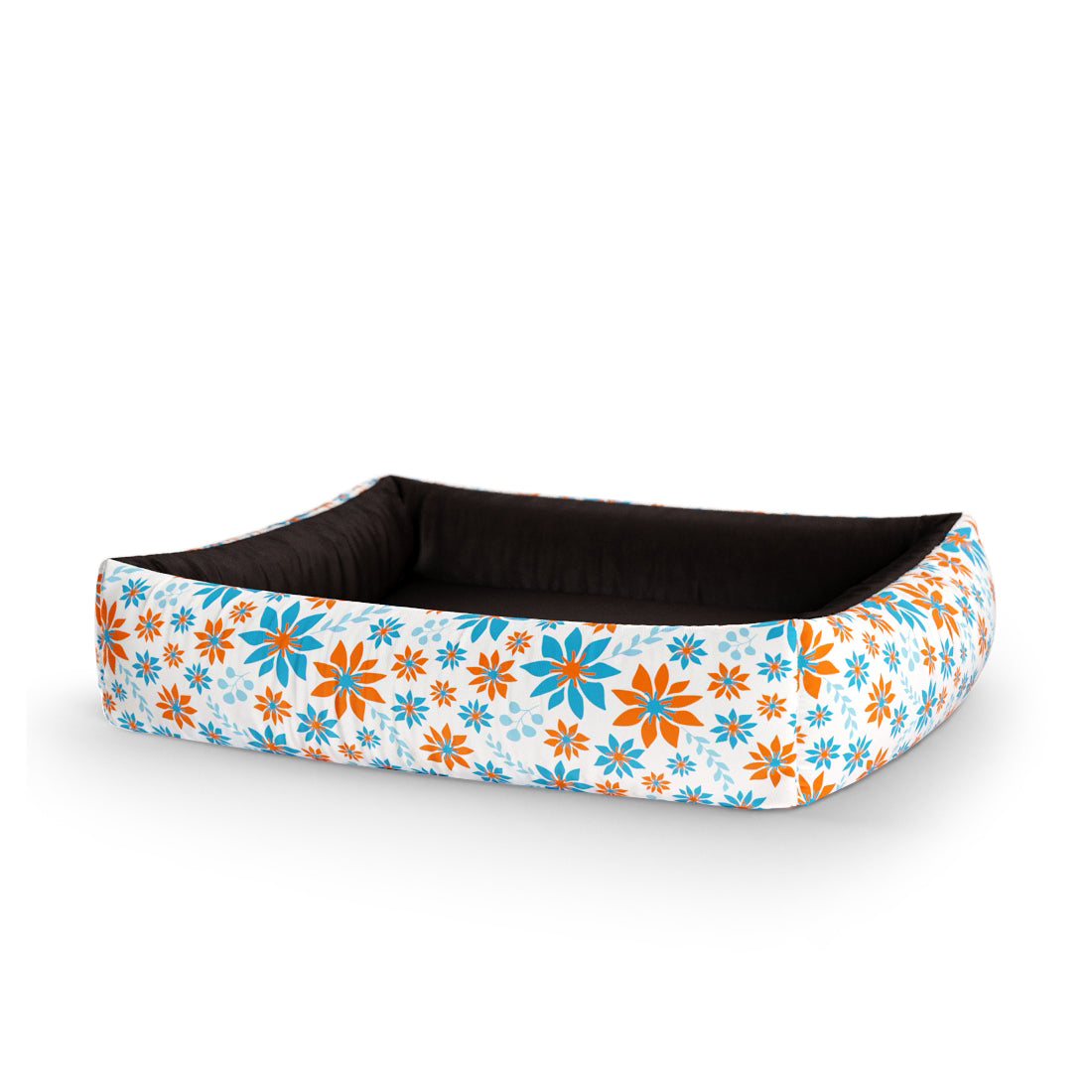 Snow Flowers Floral Personalized Lounge Dog Bed With Sides