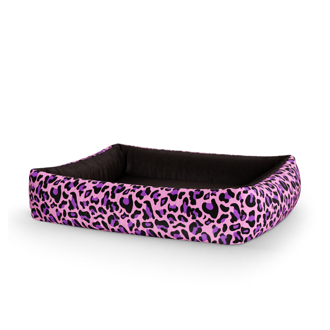 Crazy Leopard Magenta Personalized Lounge Dog Bed With Sides