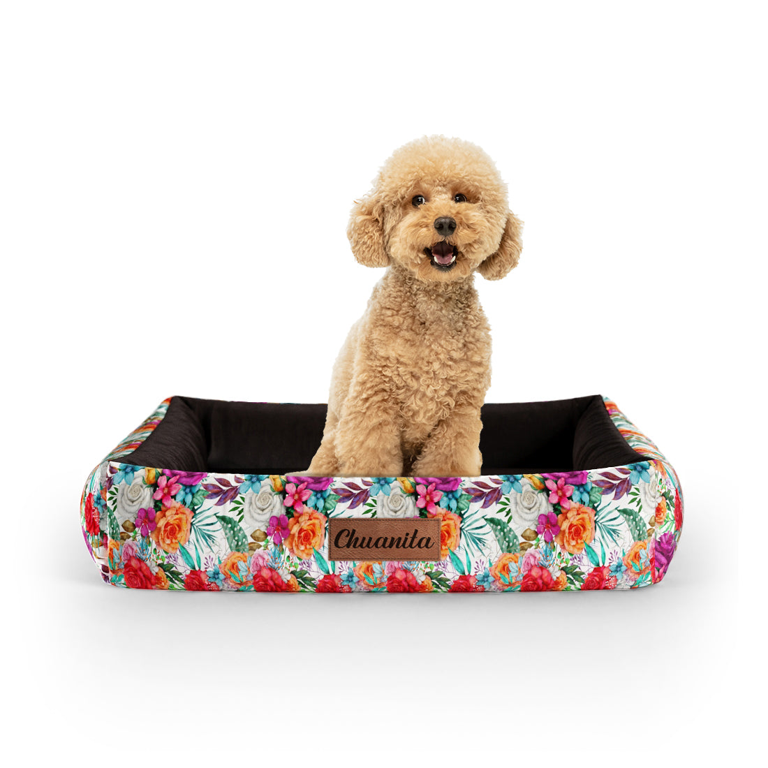 Water Folklore Flowers Maximum Personalized Lounge Dog Bed With Sides