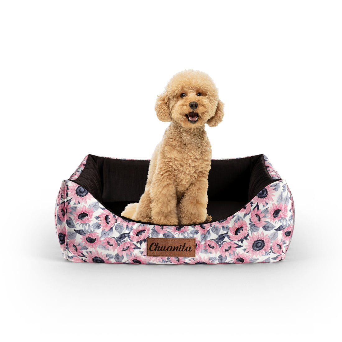 Sunflowers Mauve Personalized Lounge Dog Bed With Entrance