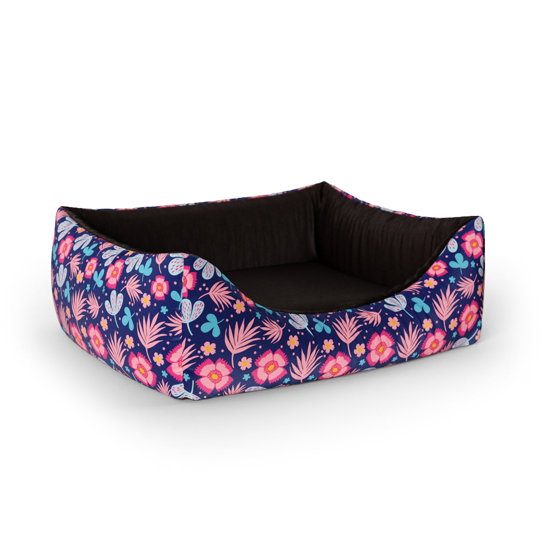 Dark Night Flowers Helio Personalized Lounge Dog Bed With Entrance