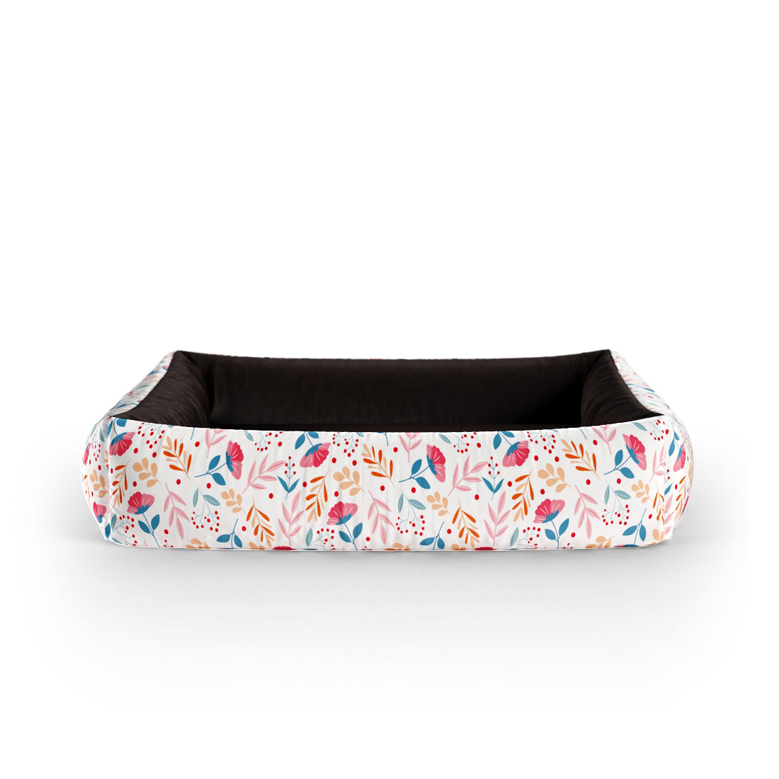 Folclore Flowers Vanilla Personalized Lounge Dog Bed With Sides