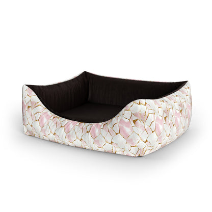 Personalisiertes Lounge-Hundebett aus rosa Marmorleinen mit Eingang