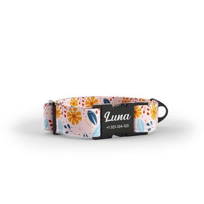 Folkloer Flowers Vanilla Personalized Dog Collar And Leash Set