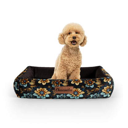 Painted Flowers Opal Personalized Lounge Dog Bed With Sides