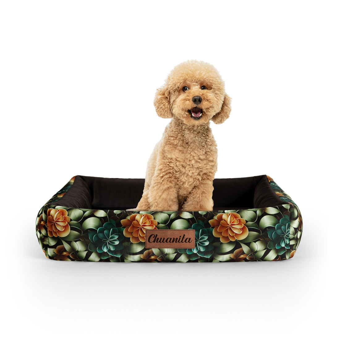 Deep Flowers Bud Personalized Lounge Dog Bed With Sides