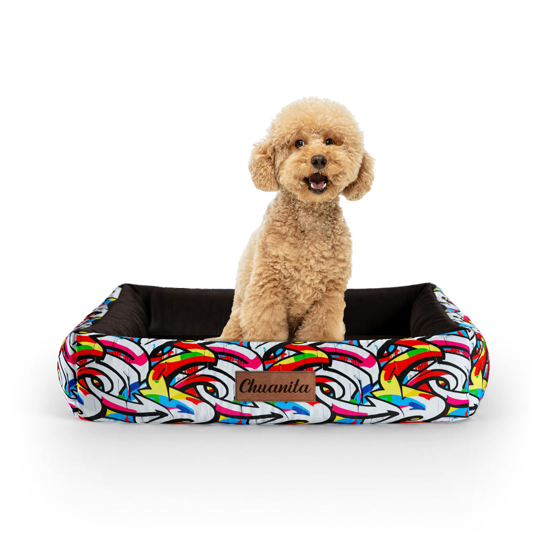 Graffiti Linen Personalized Lounge Dog Bed With Sides