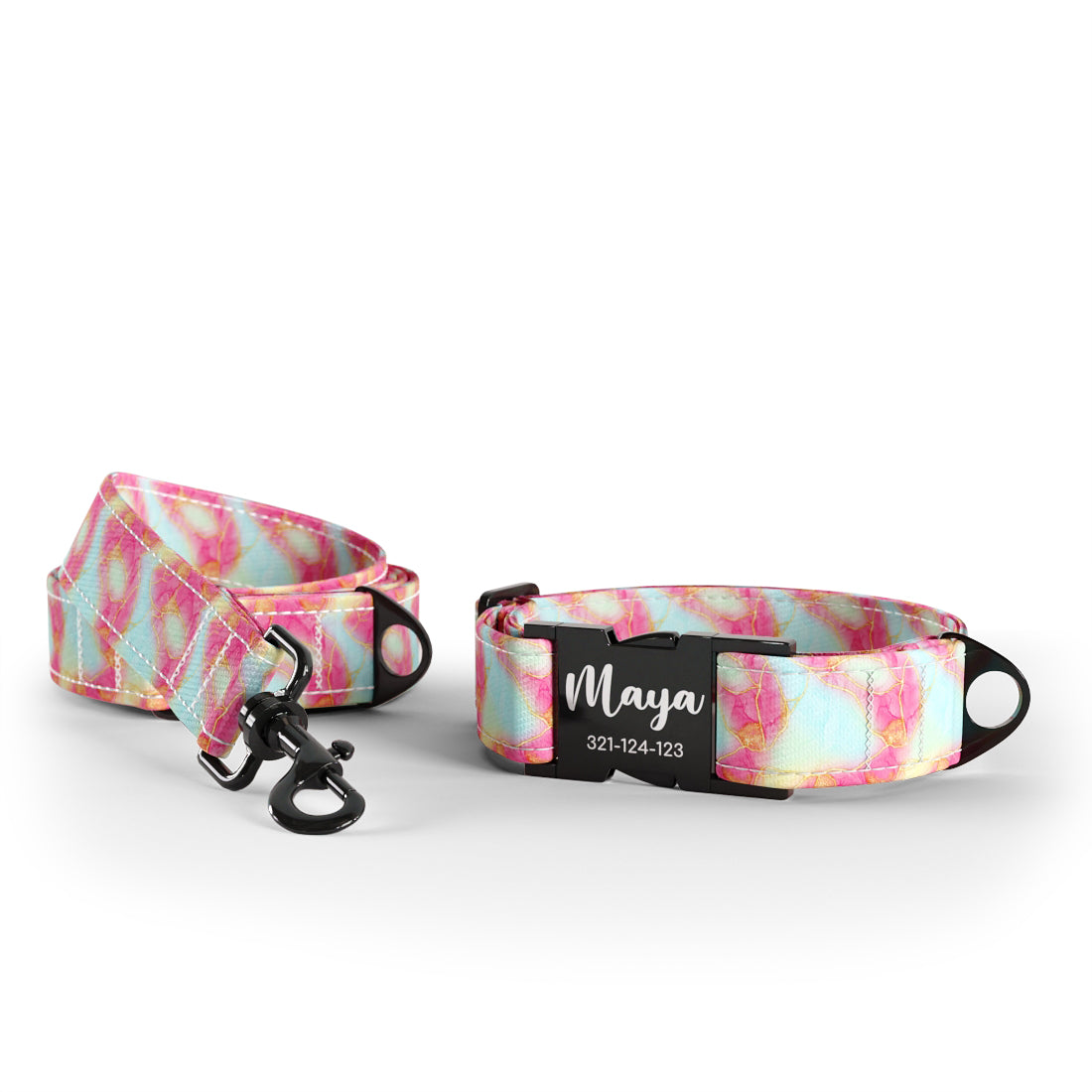 Pastel Marble  Beau Personalized Dog Collar And Leash Set