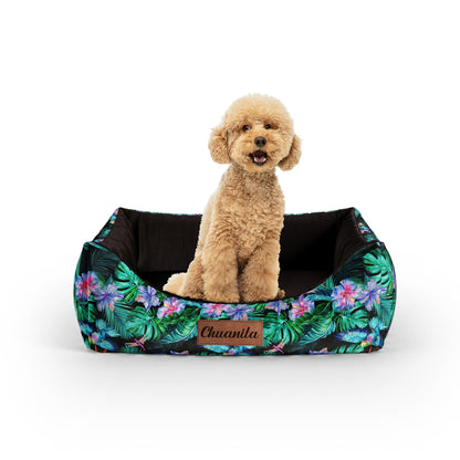 Tropical Leaves Hunter Personalized Lounge Dog Bed With Entrance