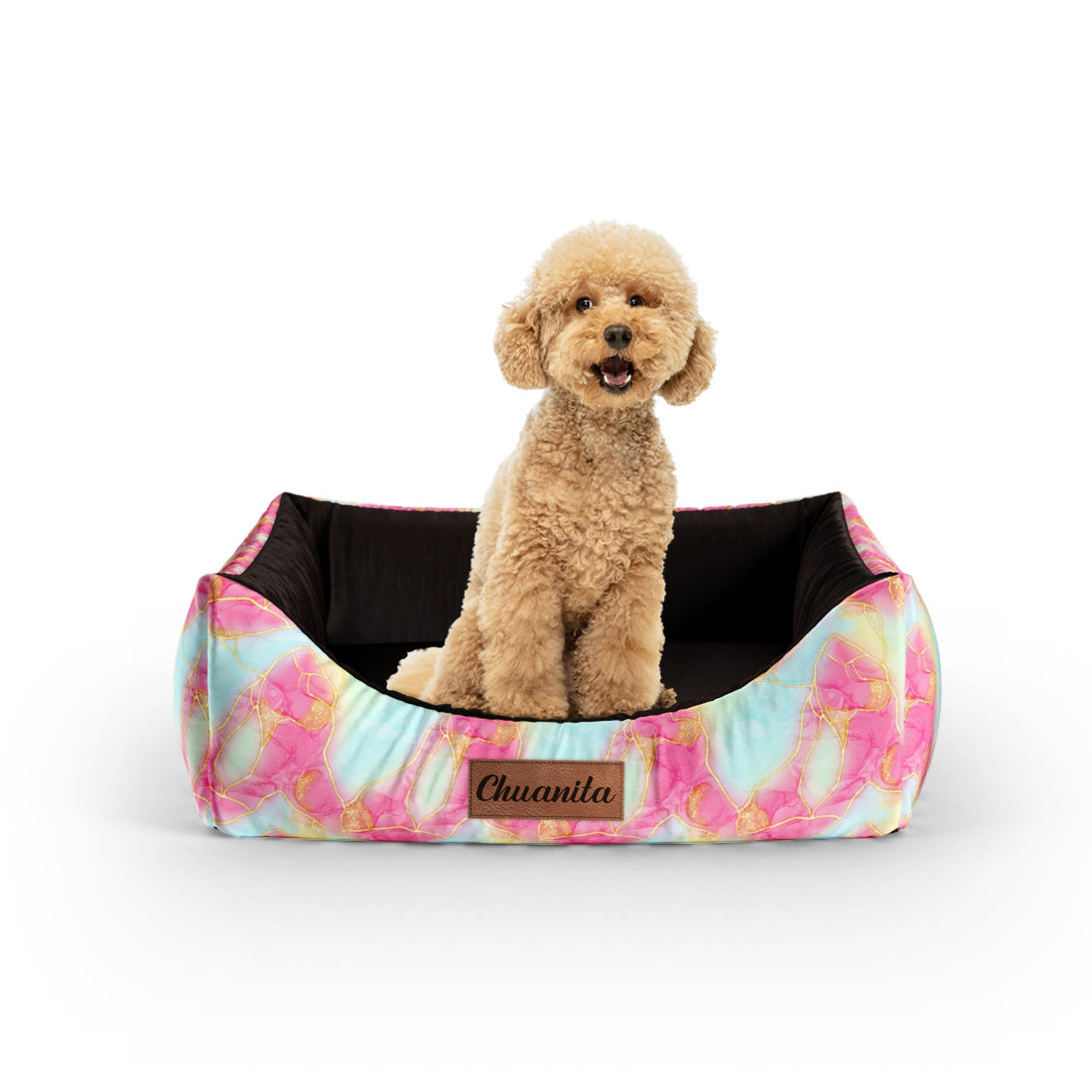 Pastel Marble Beau Personalized Lounge Dog Bed With Entrance