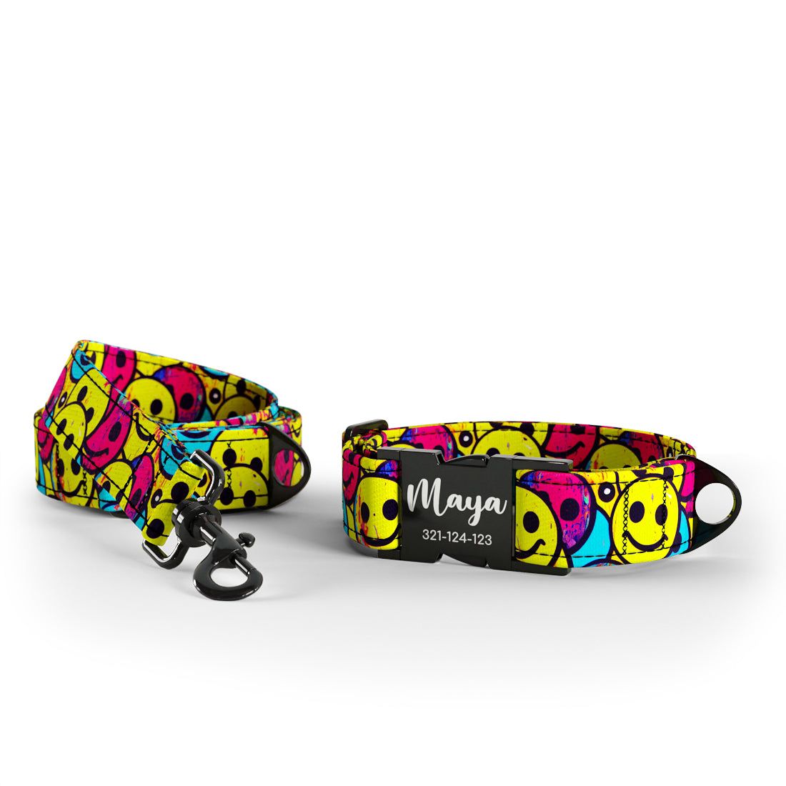 Crazy Smileys Canary personalisiertes Hundehalsband und Leine-Set