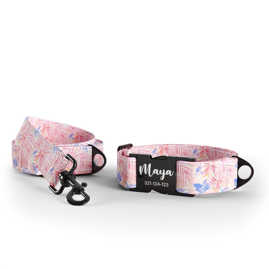 Tropical Leaves Holy Personalized Dog Collar And Leash Set