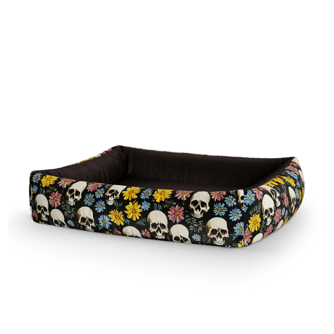 Skull Flowers Chinese Personalized Lounge Dog Bed With Sides