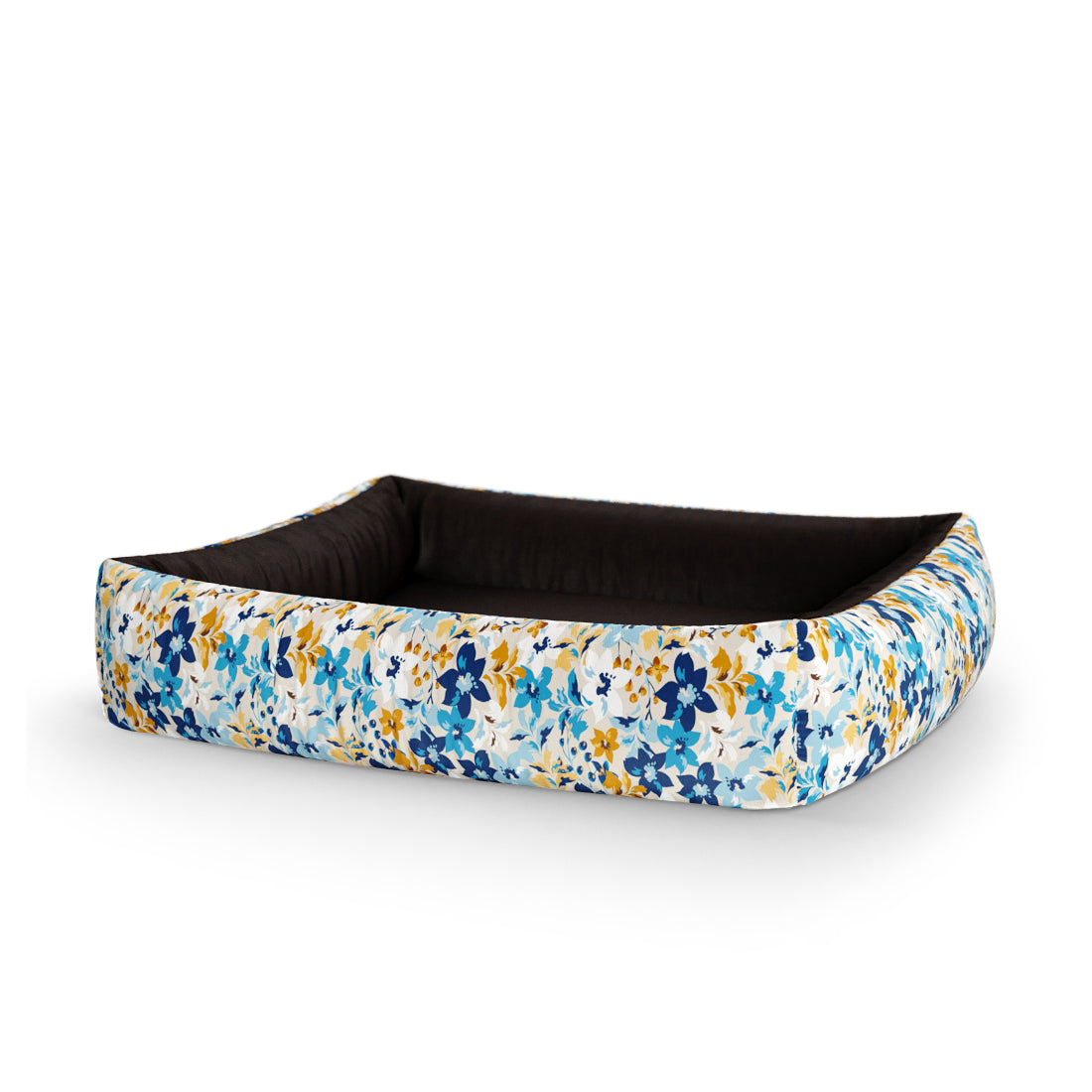 Liberty Flowers Teal Personalized Lounge Dog Bed With Sides