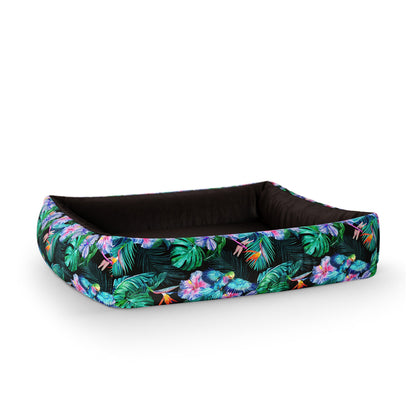 Tropical Leaves Hunter Personalized Lounge Dog Bed With Sides