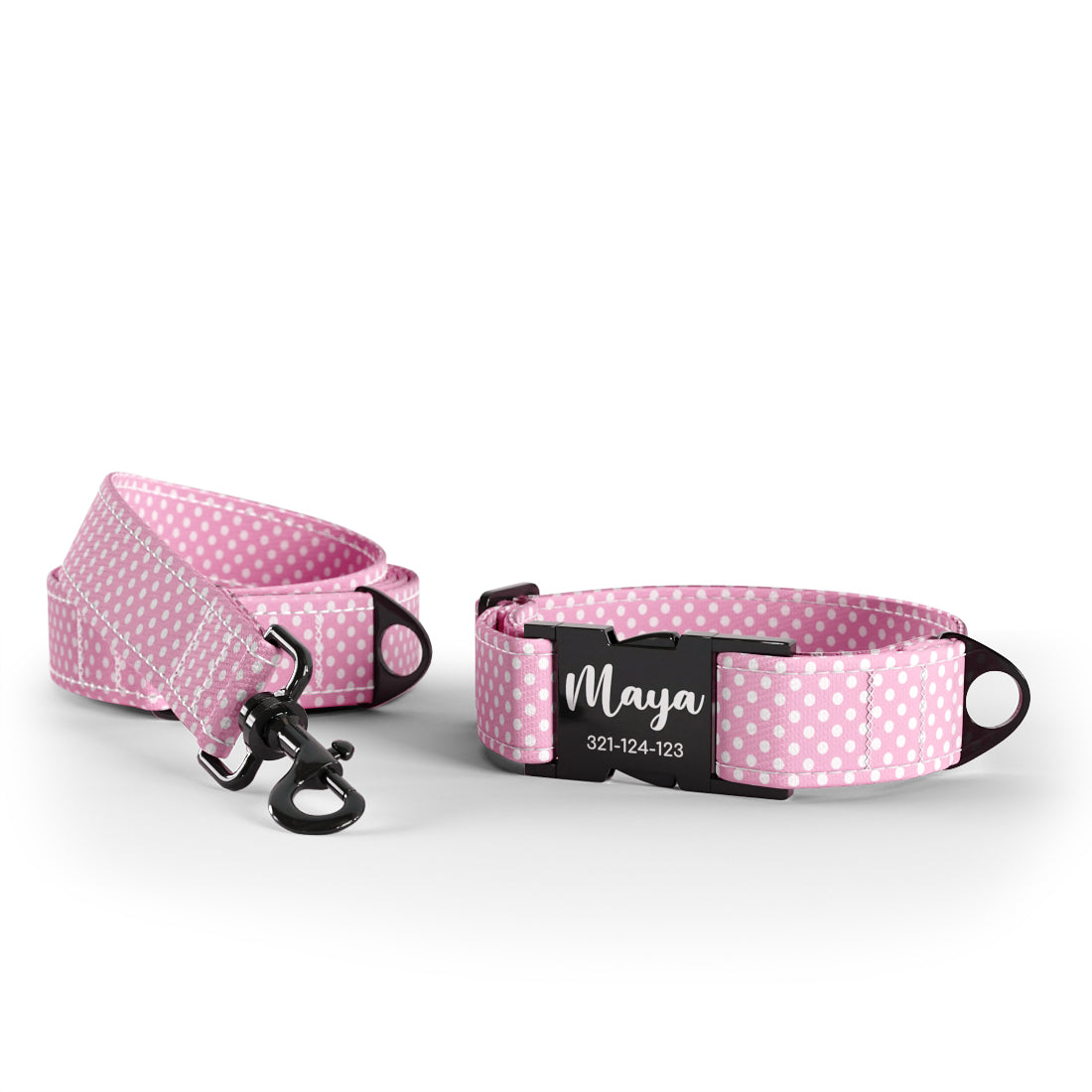 Sweat Polka Dots Charm Personalized Dog Collar And Leash Set