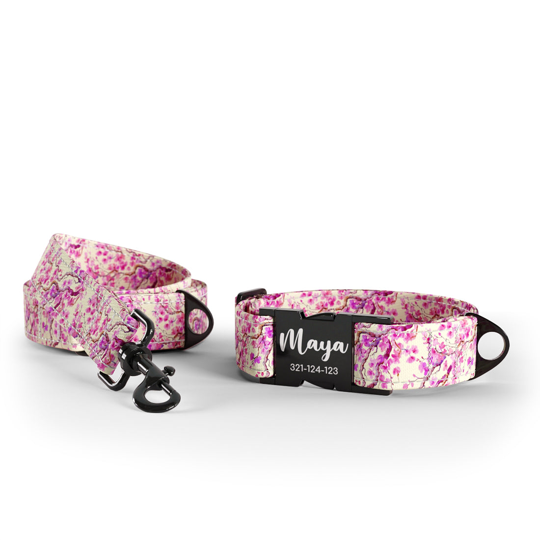 Sakura Salmon Personalized Dog Collar And Leash Set