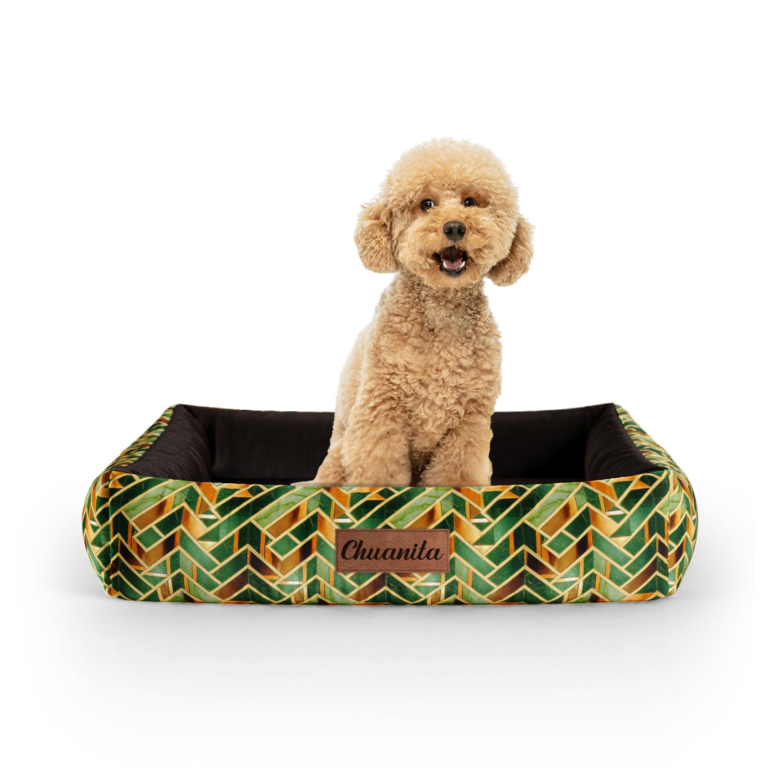 Retro Marble Maize Personalized Lounge Dog Bed With Sides