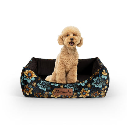 Painted Flowers Opal Personalized Lounge Dog Bed With Entrance