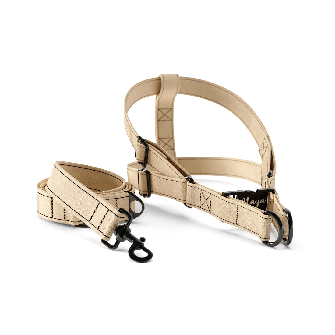 Velvet Look Beige Personalized Dog Belt Harness