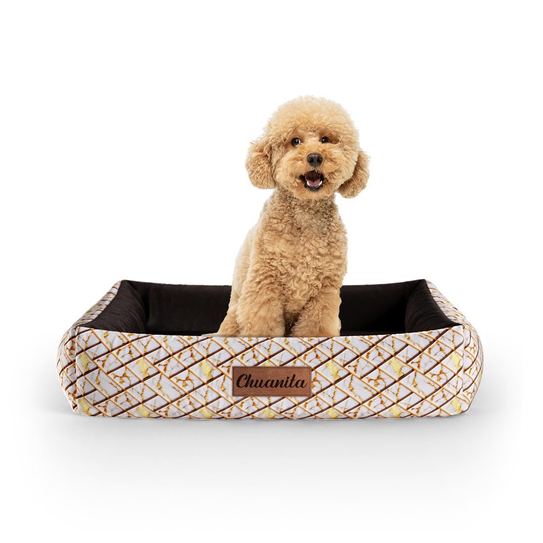 Gold Marmor Champagner Personalisierte Lounge Hundebett mit Seiten