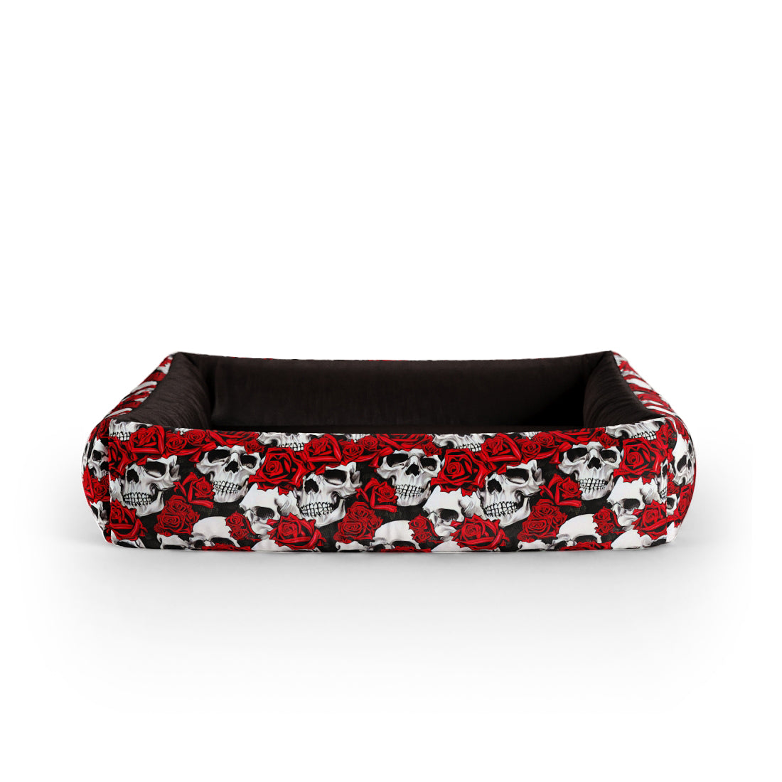 Skull Flowers Crimson Margintas Personalizuotas Vardinis Šuns Guolis Su Borteliais