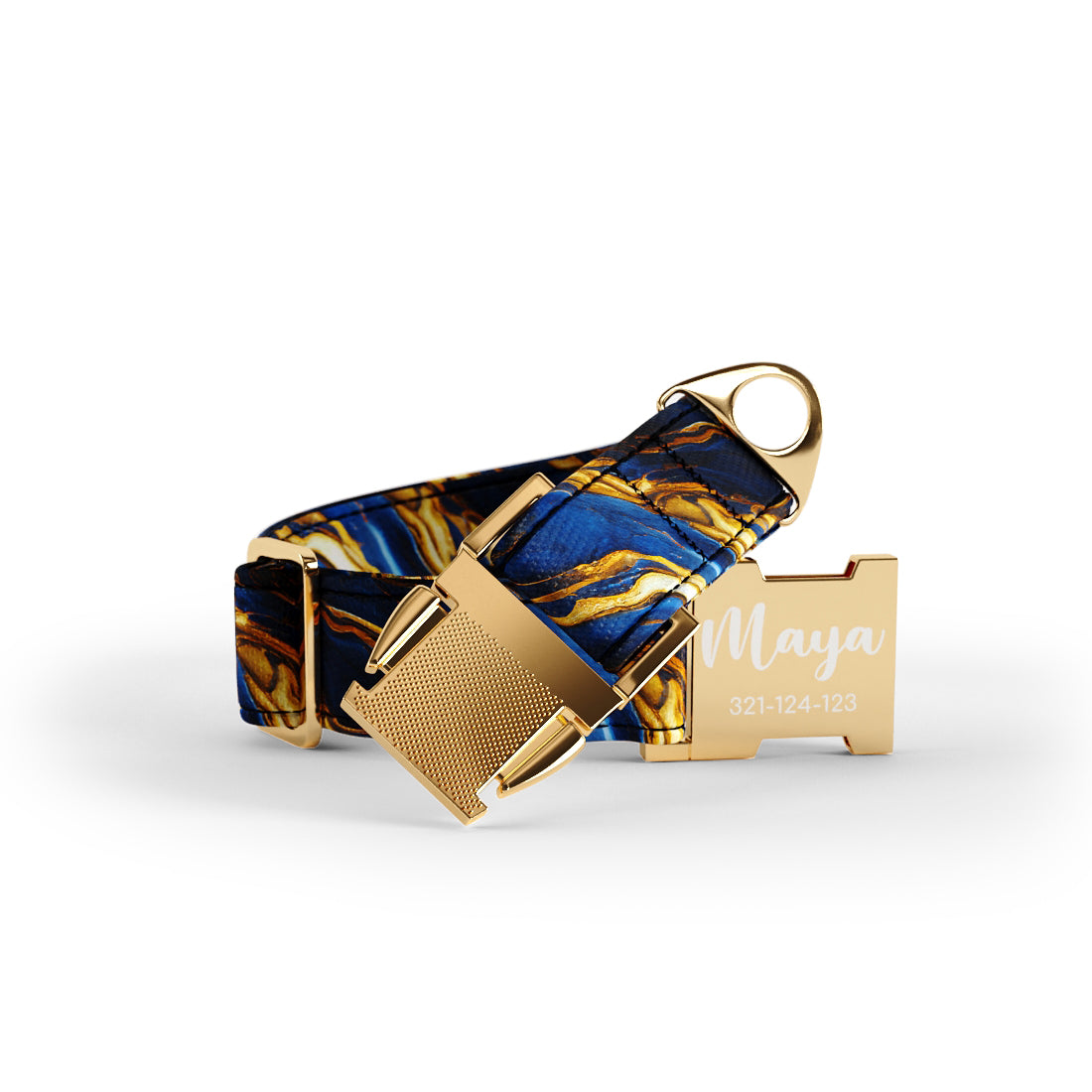 Blue Gold Marble  Cyber Personalized Dog Collar