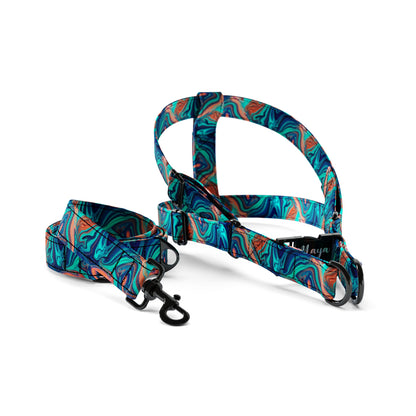 Luxury  Marble Tropic Personalized Dog Fashion Belt Harness And Leash Set