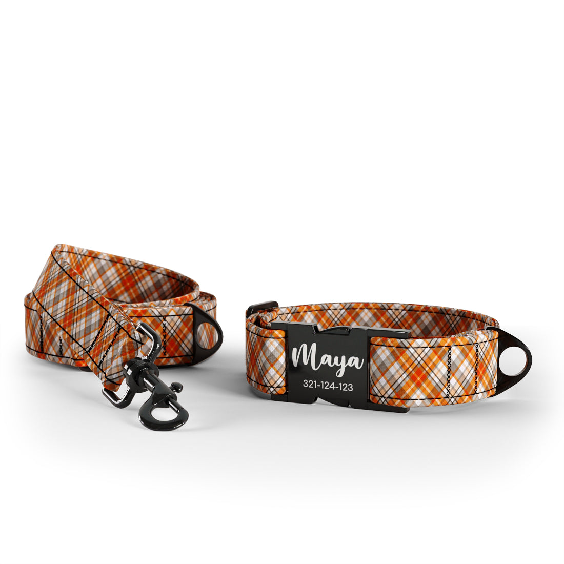 Herbstfarben Tangeri Personalisiertes Hundehalsband und Leine-Set