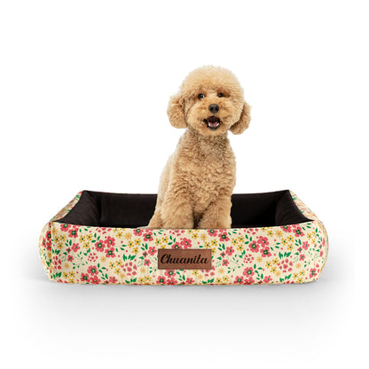 Wild Forest Flowers Jasmine Personalized Lounge Dog Bed With Sides