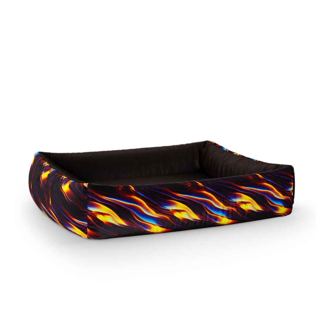 Fire Flames Mustard Personalized Lounge Dog Bed With Sides