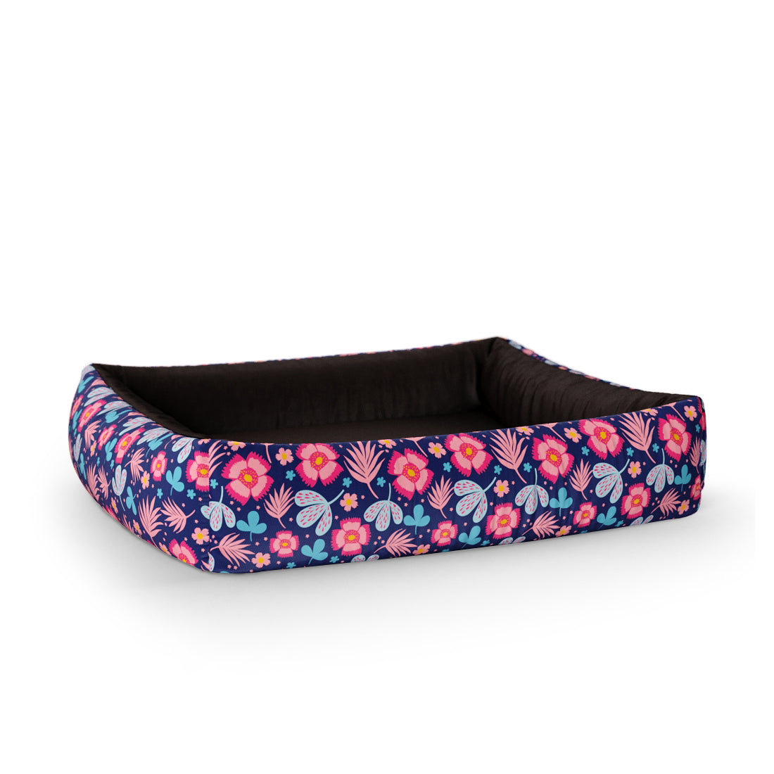 Dark Night Flowers Helio Personalisiertes Lounge-Hundebett mit Seiten