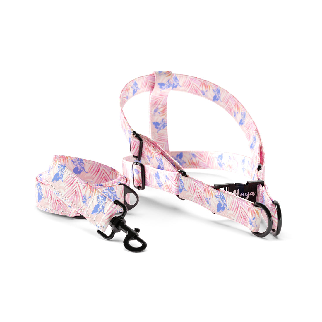 Tropical Leaves Holy Personalized Dog Fashion Belt Harness And Leash Set