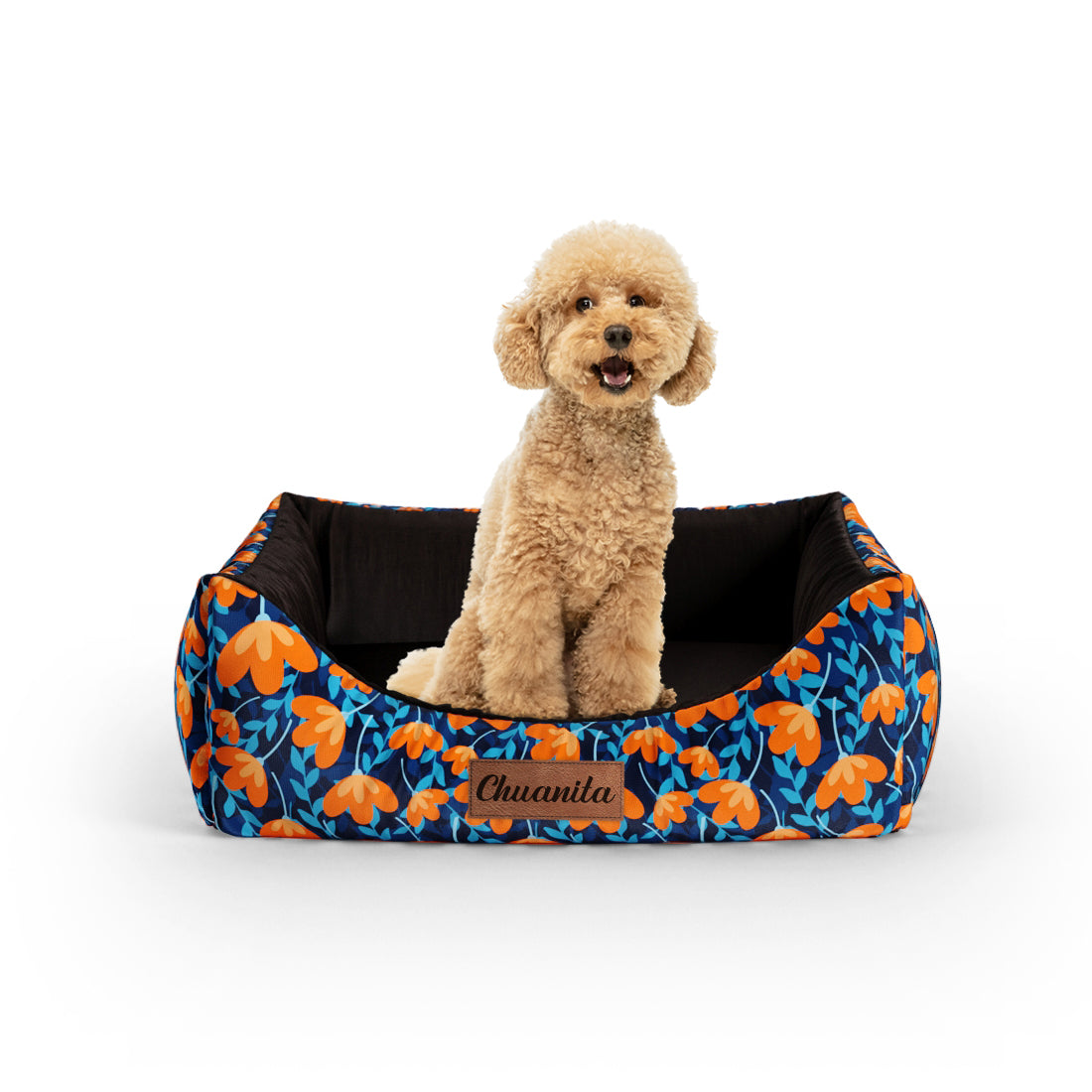 Summer Flowers Cerulean Personalized Lounge Dog Bed With Entrance