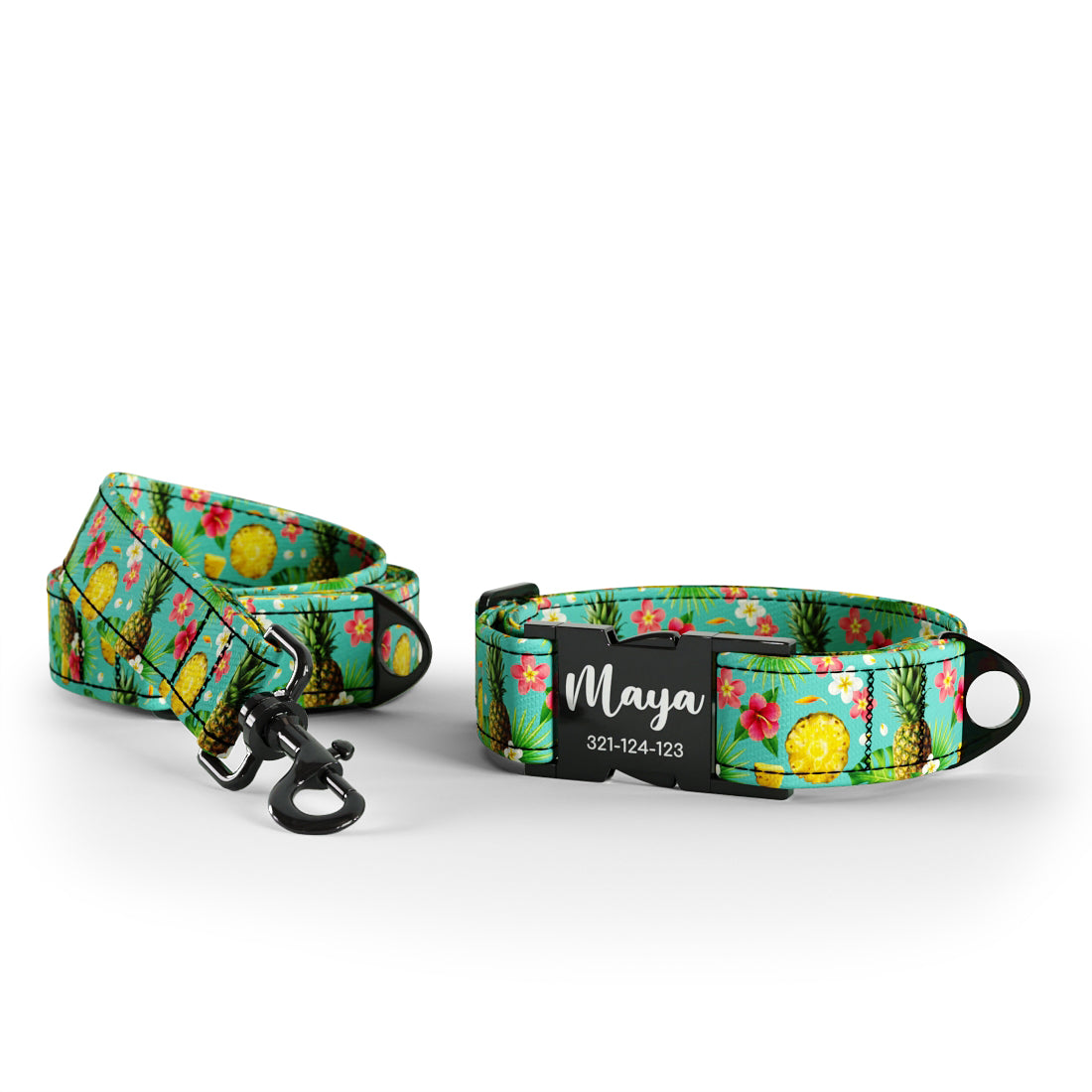 Ananas-Smaragd-personalisiertes Hundehalsband- und Leine-Set