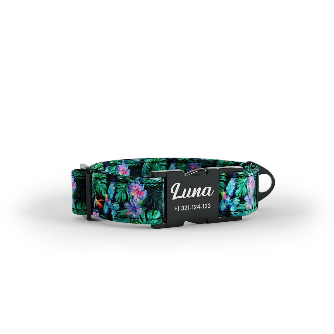 Tropical Leaves Hunter Personalized Dog Collar