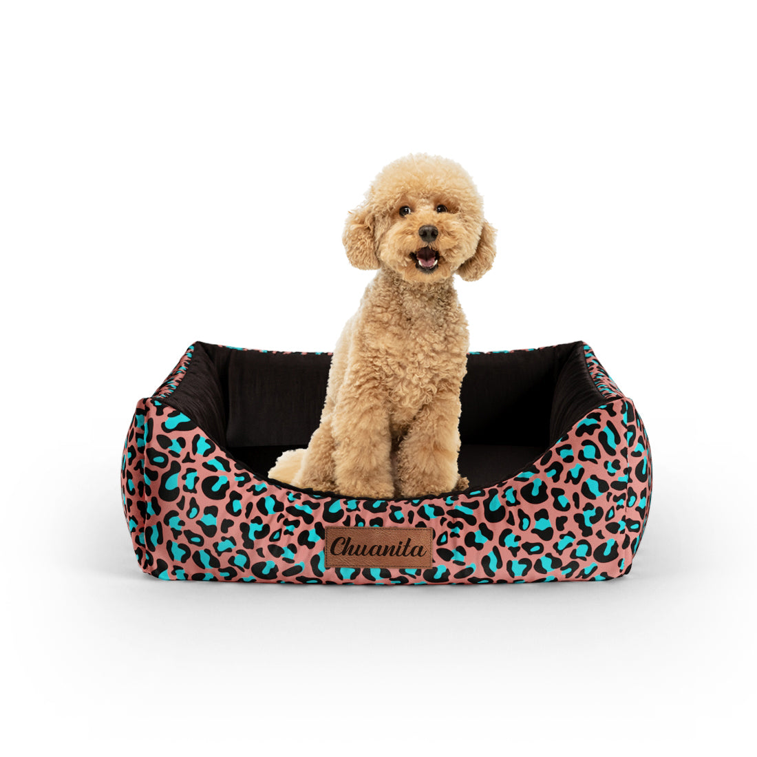 Crazy Leopard Genta Personalisiertes Lounge-Hundebett mit Eingang