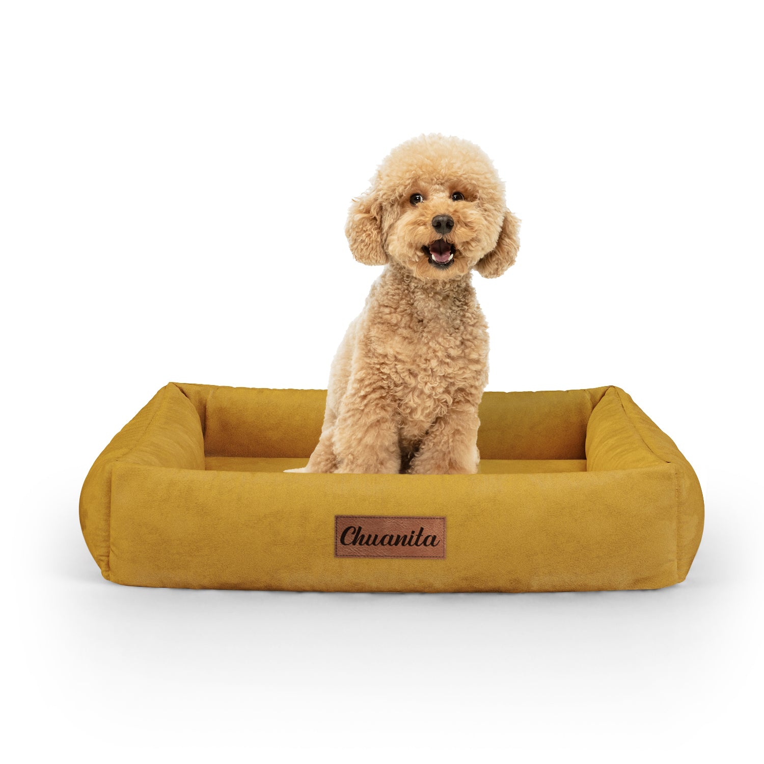 Luxury Velvet Look Safron Personalized Lounge Dog Bed With Sides