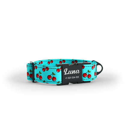 Cherries Mint Personalized Dog Collar