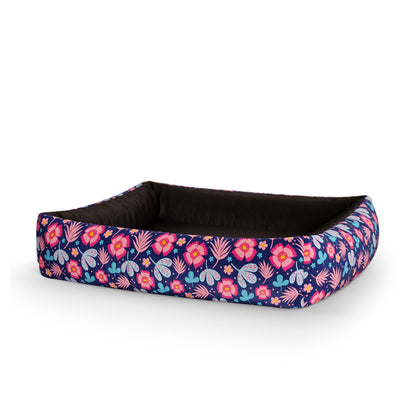 Dark Night Flowers Helio Personalisiertes Lounge-Hundebett mit Seiten