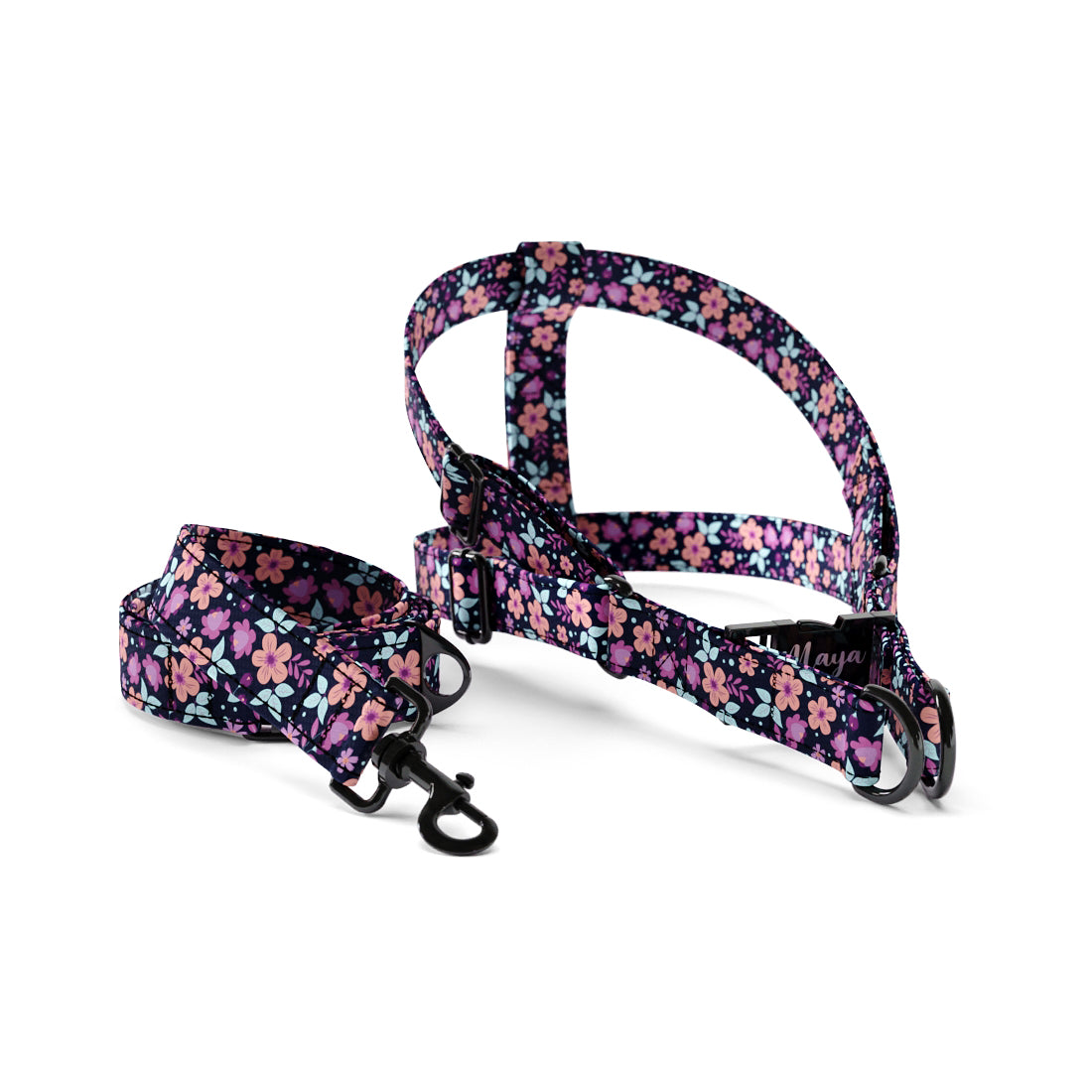 Folkloer Flowers Leven Personalized Dog Fashion Belt Harness And Leash Set