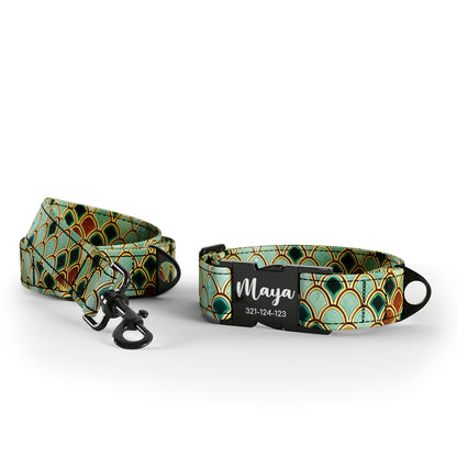 Fish Marble Mountain Personalized Dog Collar And Leash Set