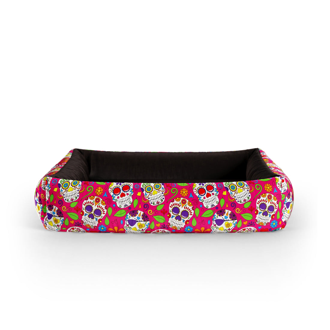 Mexico Skulls Cerise Personalized Lounge Dog Bed With Sides