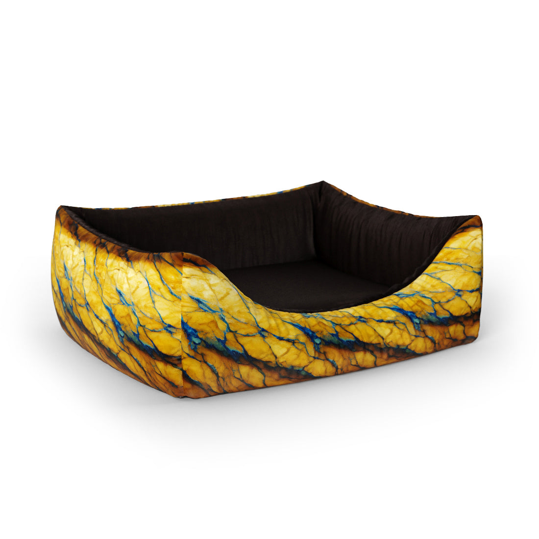 Personalisiertes Lounge-Hundebett aus blauem und goldenem Marmor mit Eingang