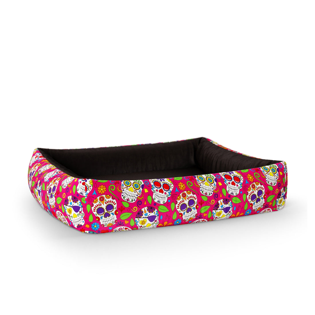 Mexico Skulls Cerise Personalized Lounge Dog Bed With Sides