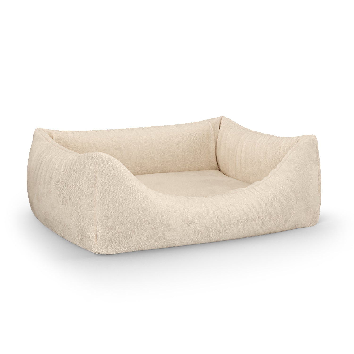 Luxuriöses, personalisiertes Lounge-Hundebett in Samtoptik in Beige mit Eingang