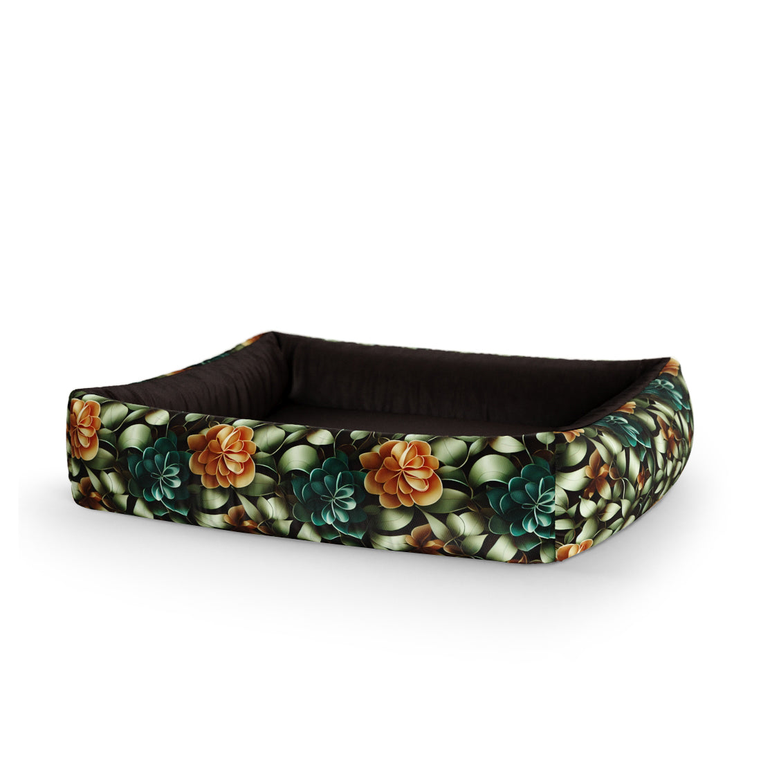 Deep Flowers Bud Personalized Lounge Dog Bed With Sides