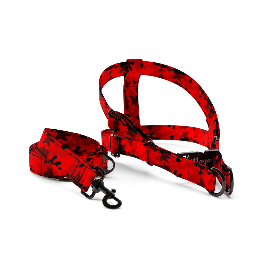 Camoflage Burgun Personalized Dog Fashion Belt Harness And Leash Set